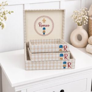Kit Luxo - Caixa Maternidade + 2 Bandejas Personalizadas Soldadinho Bege e Azul